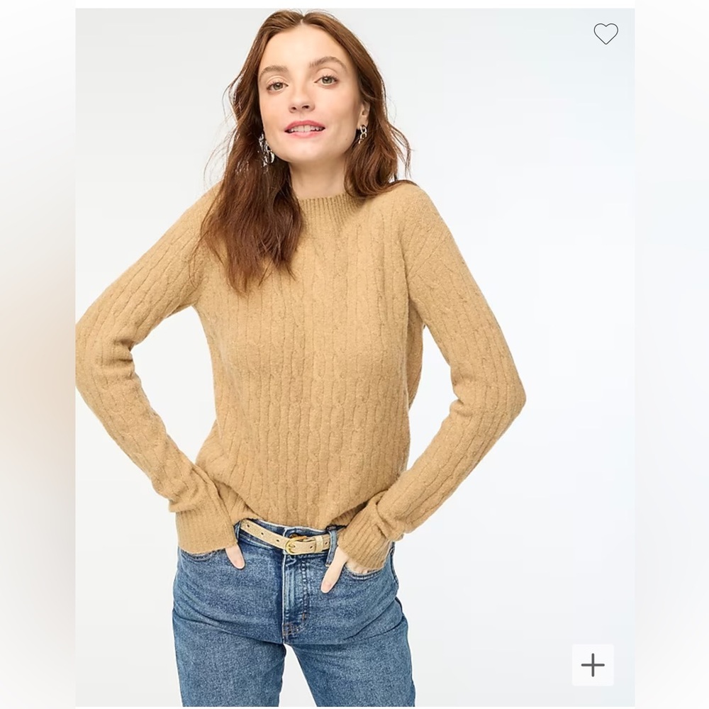 J. Crew Factory Cable Knit Mockneck Sweater Extra Soft Yarn Heather Acorn (XXS)
